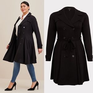 NWT Torrid 5 Black Ponte Swing Trench Coat; Women's Plus Size 5X 28 28W Jacket